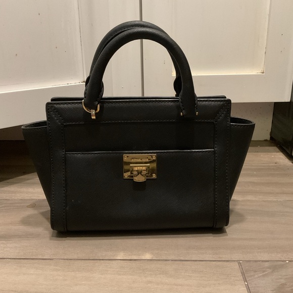 Michael Kors Tina Black Leather Small Tote Bag Satchel Crossbody Purse - Picture 7 of 8